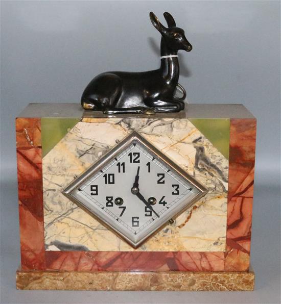 Art Deco clock set  coloured marble with surmounted deer